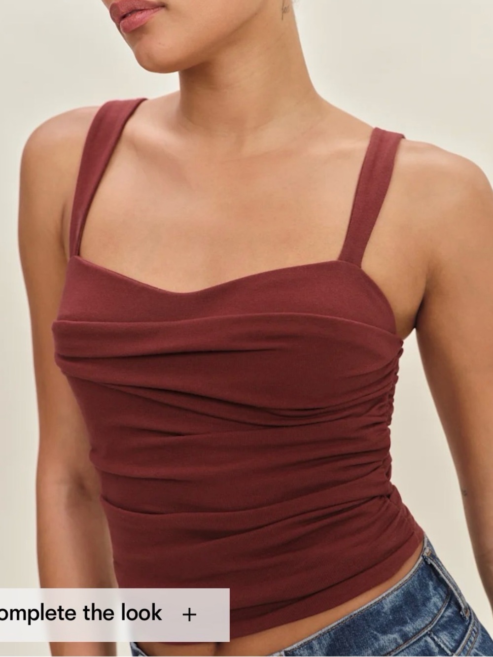 Reformation Ruched Square-Neck Tank Top - Burgundy
